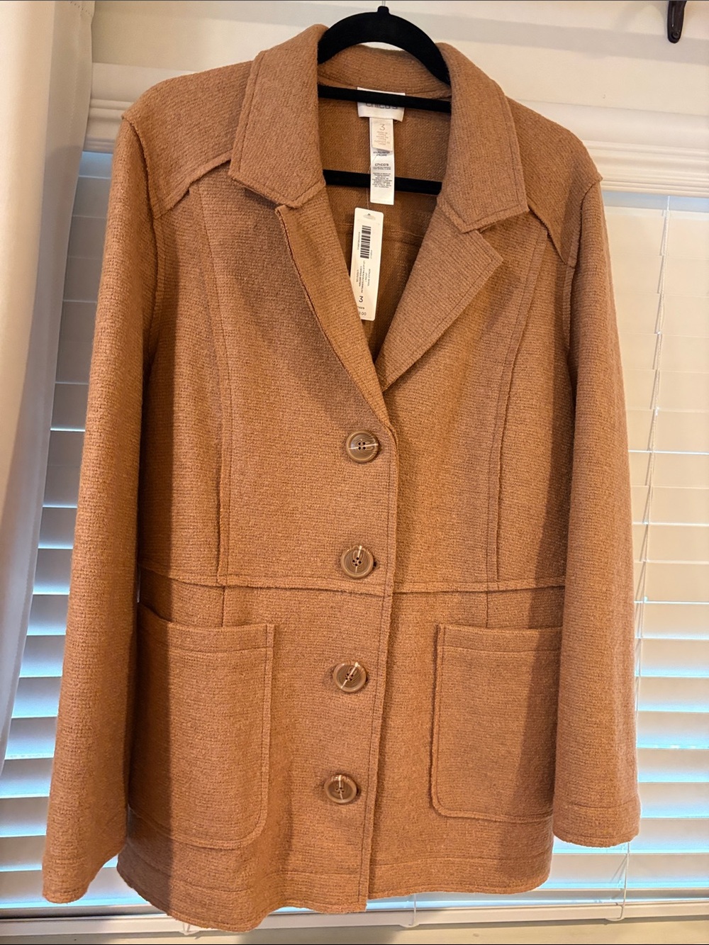 Chico's Camel Boiled Wool Jacket - Tailored Blazer - Chico’s Size 3 NWT